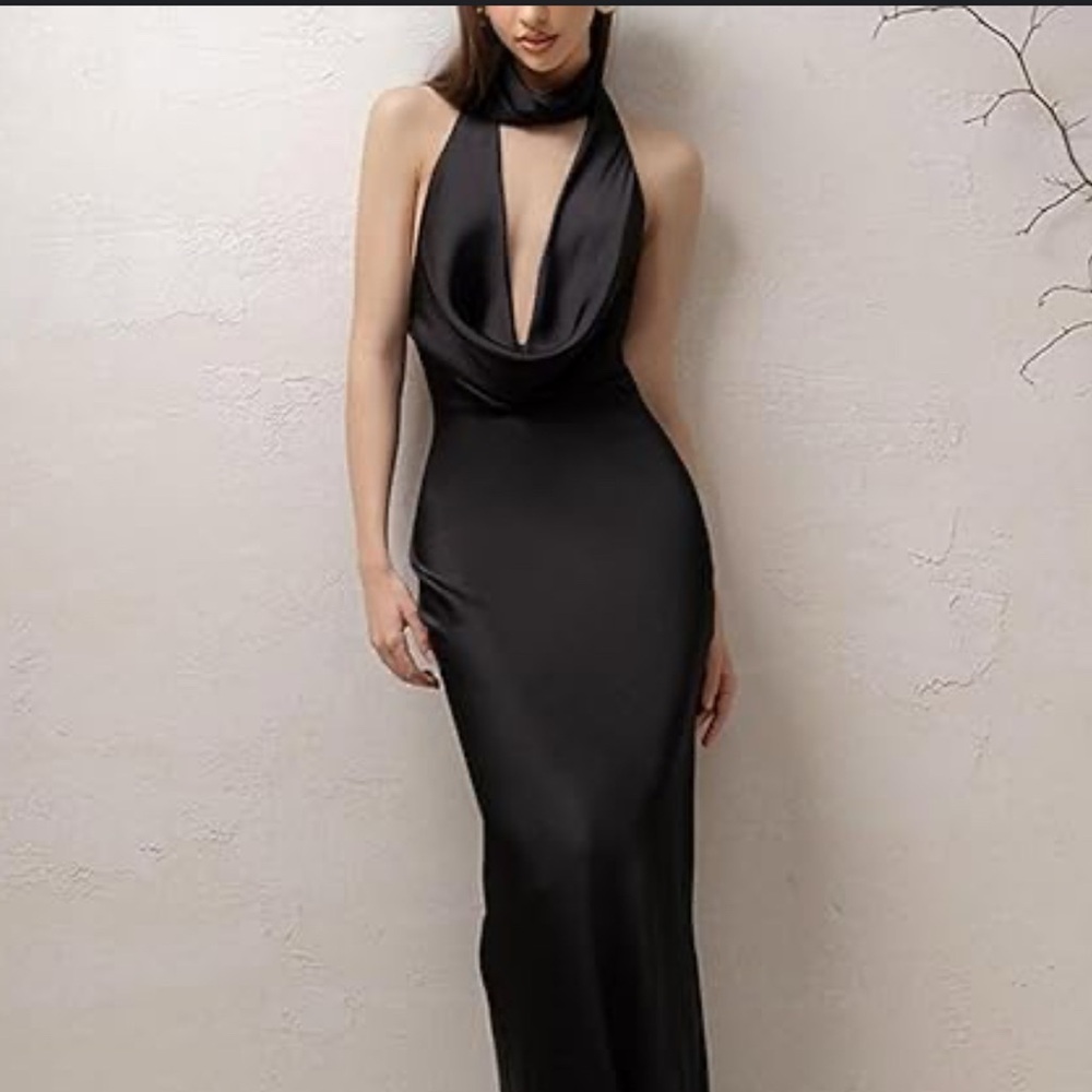 Commense v-neck halte satin long dress